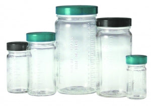 Qorpak Clear Graduated MED RND BTLS W/Phenolic Pulp / Vinyl Cap - BOTTLE, BOTTLE BEAKER, PV CAP, CLR, 8OZ - GLC-01550