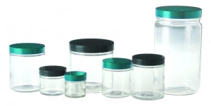 Qorpak Clear Straight Round Jars W/Phenolic Pulp / Tin Foil Cap - BOTTLE, STRAIGHT RND, PTF CAP, CLR, 16OZ - GLC-01702