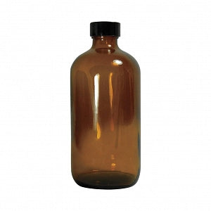 Qorpak Amber Boston Round BTLS W/Phenolic Rubber Lined Cap - Narrow Mouth Amber Boston Round Bottle with Black Phenolic Rubber Lined Cap Attached, 8 oz., Bulk Pack - GLC-01958