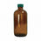 Qorpak Amber Boston Round BTLS W/Thermoset F217/PTFE Cap - Narrow Mouth Amber Boston Round Bottle with Green Thermoset F217 and PTFE Cap Attached, 16 oz., Bulk Pack - GLC-01974