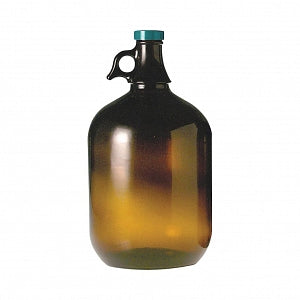 Qorpak Amber Glass Jugs - Amber Glass Jug with Green Thermoset F217 and PTFE Cap Attached, 128 oz., 38-400 Neck Finish - GLC-02043