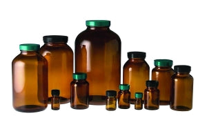 Qorp Amber Wide Mouth Packer BTLS W/Phenolic Pulp / Tin Foil Cap - BOTTLE, WM PACKER, PTF CAP, AMB, 2OZ - GLC-02103