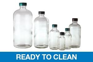 Qorpak Ready-to-Clean Clear Boston Bottles with PP Cap / PTFE Disc - Boston Round Bottle with PTFE Disc and Polypropylene Cap, Clear, 4 oz. - GLC-07282