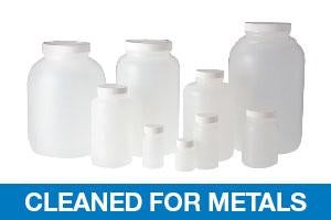 Qorpak Wide Mouth Round HDPE Bottles KaptClean for Metals - HDPE Wide Mouth Round Bottle with Cap and PTFE Disc, Grade M3, Natural, 2 oz. - PLC-05058