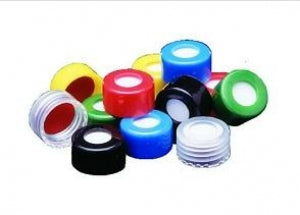 Qorpak Preassembled Hole Caps with PTFE / Silicone Septas - Polypropylene Hole Caps with PTFE / Silicone Septa, Yellow, 9 mm Neck - VC11302-122