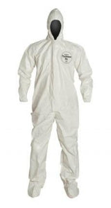 DuPont Bound Seam Coveralls - Tychem 4000 Hooded Coveralls with Attached Boot Covers, Elastic Wrists and Ankles and Taped Seams, White, Size 2XL - SL122TWH2X000600