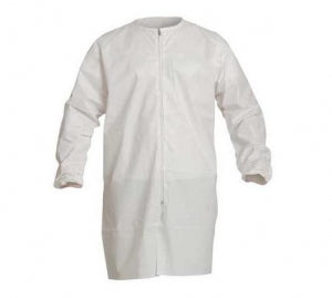 DuPont 271 Series ProClean Frocks - ProClean Cleanroom Frock with Bound Neck, Elastic Wrists, Zip Front and Serged Seams, White, Size M - PC271SWHMD00300B