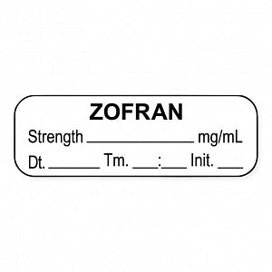United Ad Label Co. Drug Tape / Labels - Zofran Label, Strength (mg / mL), Date, Time, Initial, White, 1-1/2" x 1/2", Permanent, 1000 Labels / Roll - ULAL057-D