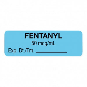 United Ad Label Co. Drug Tape / Labels - Fentanyl Label, 50 mcg / mL, Expiration Date / Time, Light Blue, 1-1/2" x 1/2", Permanent, 610 Labels / Roll - ULAL06750