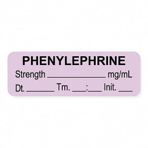 United Ad Label Co. Drug Tape / Labels - Phenylephrine Label, Strength (mg / mL), Date, Time, Initial, Violet, 1-1/2" x 1/2", Permanent, 1000 Labels / Roll - ULAL413-D