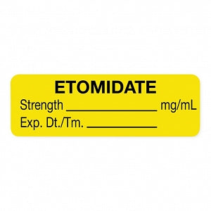 United Ad Label Co. Drug Tape / Labels - Etomidate Label, Strength (mg / mL), Expiration Date / Time, Yellow, 1-1/2" x 1/2", Permanent, 610 Labels / Roll - ULAL742