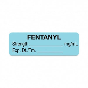 United Ad Label Co. Drug Tape / Labels - Fentanyl Label, Strength (mg / mL), Expiration Date / Time, Light Blue, 1-1/2" x 1/2", Permanent, 610 Labels / Roll - ULAL7611