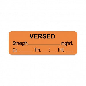 United Ad Label Co. Drug Tape / Labels - Versed Label, Strength (mg / mL), Date, Time, Initial, Orange, 1-1/2" x 1/2", Removable, 1000 Labels / Roll - ULAL773-D