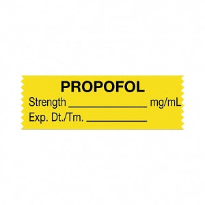 United Ad Label Co. Drug Tape / Labels - Propofol Label Tape, Strength (mg / mL), Expiration Date / Time, Yellow, 1-1/2" x 1/2", Removable, 500"/Roll - ULTJ010