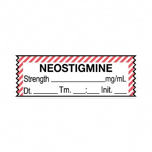 United Ad Label Co. Drug Tape / Labels - Neostigmine Label Tape, Strength (mg / mL), Date, Time, Initial, Red / White Stripe, 1-1/2" x 1/2", Removable, 500"/Roll - ULTJ017-D