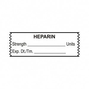 United Ad Label Co. Drug Tape / Labels - Heparin Label Tape, Strength (Units), Expiration Date / Time, White, 1-1/2" x 1/2", Removable, 500"/Roll - ULTJ036