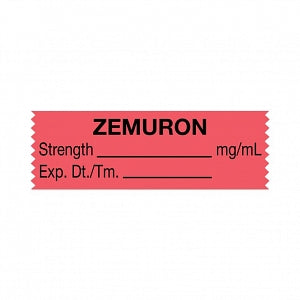 United Ad Label Co. Drug Tape / Labels - Zemuron Label Tape, Strength (mg / mL), Expiration Date / Time, Fluorescent Red, 1-1/2" x 1/2", Removable, 500"/Roll - ULTJ110