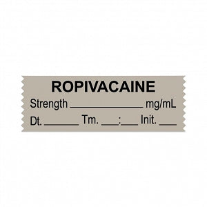 United Ad Label Co. Drug Tape / Labels - Ropivacaine Label Tape, Strength (mg / mL), Date, Time, Initial, Gray, 1-1/2" x 1/2", Removable, 500"/Roll - ULTJ115-D