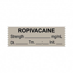 United Ad Label Co. Drug Tape / Labels - Ropivacaine Label Tape, Strength (mg / mL), Date, Time, Initial, Gray, 1-1/2" x 1/2", Removable, 500"/Roll - ULTJ115-D