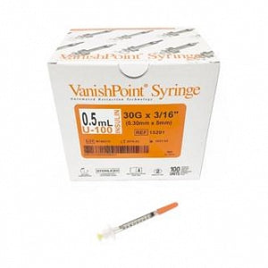 Retractable Technologies VanishPoint Syringes - SYRINGE, VANISHPOINT, INSULIN, .5ML, 30X - 15291