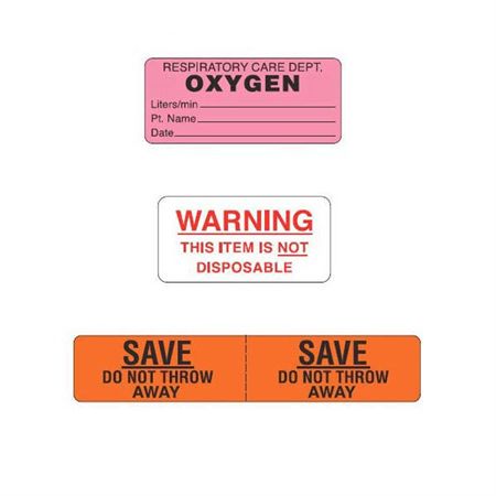 Pre-Cut Respiratory Therapy Labels Oxygen Therapy - 2.25"W x 1"H each