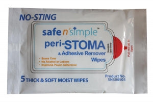 Safe N Simple Stoma Cleanser and Adhesive Remover Wipes - No-Sting Stoma Cleanser and Adhesive Remover Wipes, 5-Pack, Large - SNS00505
