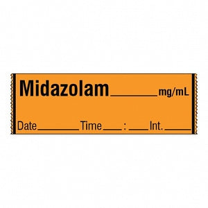 Shamrock Anesthesia Drug Labels for Syringe Identification - Orange Midazolam Tape Label for Syringe Identification, 500 each per roll - SA-212-DTI