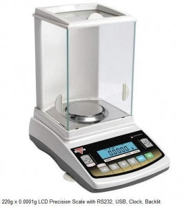 Scientific Industries LCD Precision Scales - Backlit LCD Analytic Balance Scale with Clock and USB Port, 220g x 0.0001g - AGZN220