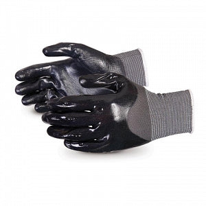 Superior Glove Works Ltd Dexterity Seamless Nylon Gloves with 3/4 Nitrile Coating - 15 Gauge Dexterity General Purpose Full Backing Nitrile Dip Industrial Gloves, Gray, Size XL - SN15NTFB-10