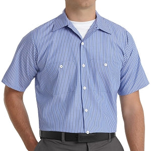 Vf Workwear-Div / Vf Imagewear (W) Short Sleeve Patterned Industrial Work Shirts - Unisex 65% Poly/35% Cotton Short-Sleeve Work Shirt with Stripe, Blue / White, Size L - SP20BWL