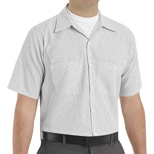 Vf Workwear-Div / Vf Imagewear (W) Short Sleeve Patterned Industrial Work Shirts - Unisex 65% Poly/35% Cotton Short-Sleeve Work Shirt with Stripe, White / Charcoal, Size 5XL - SP20CW5XL