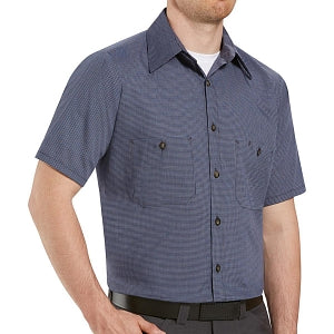 Vf Workwear-Div / Vf Imagewear (W) Short Sleeve Patterned Industrial Work Shirts - Unisex 65% Poly/35% Cotton Short-Sleeve Work Shirt with Stripe, Blue / Charcoal, Size 4XL - SP20EX4XL