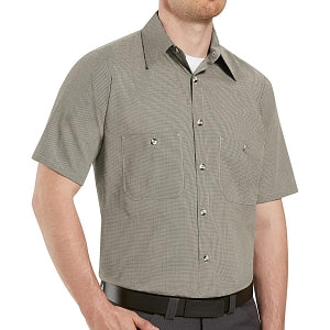 Vf Workwear-Div / Vf Imagewear (W) Short Sleeve Patterned Industrial Work Shirts - Unisex 65% Poly/35% Cotton Short-Sleeve Work Shirt with Stripe, Khaki Black, Size XL - SP20KBXL