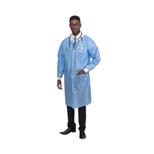 S2S Global PremierPro Disposable Lab Coats - PremierPro Disposable Lab Coat, SMS, Knit Collar and Cuffs, Blue, Size L - 26124