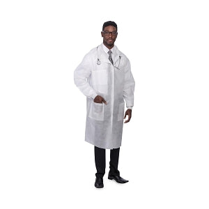S2S Global PremierPro Disposable Lab Coats - PremierPro Disposable Lab Coat, SMS, Traditional Collar and Knit Cuffs, White, Size L - 26134