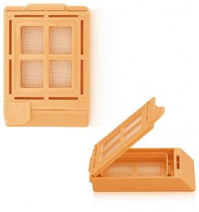 StatLab BioMesh Hinged-Lid Cassettes - HistoScreen Biopsy Cassette with Lid, Orange - HS-512