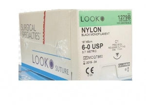 Surgical Specialties Black Monofilament Nylon Sutures - Precision Reverse Cutting Black Nylon Monofilament Suture, Size 6/0, C1 Needle - 1279B