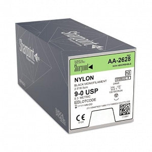 Surgical Specialties Sharpoint Microsutures Nylon Sutures - Nylon Monofilament Black Nonabsorbable Suture with 5 mm 3/8 Circle M. E.T. DRM-5 Needle, 6.5 cm Long, Size 9-0 - AA-2628