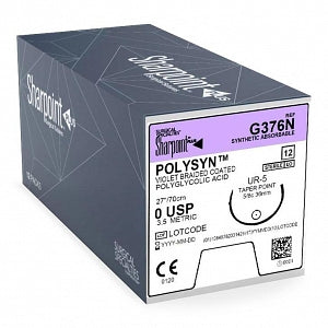 PolySyn Violet Braided Absorbable Suture - PolySyn Suture with UR-5 Needle, Violet Braided, 27" Long, Size 0 - G376N