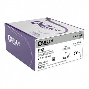Surgical Specialties Quill PDO Barbed Sutures - PDO Bidirectional Violet Absorbable Suture with 26 mm 3/8 Circle Fine Reverse Cutting PS Needle, 7 x 7 cm Long, Size 2-0 - RA-1016Q