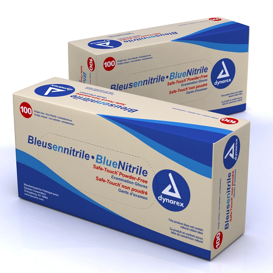 Dynarex Safe-Touch Blue Nitrile Exam Gloves, Powder-Free - Nonsterile Powder-Free Nitrile Exam Gloves, Blue, Size L - 2513