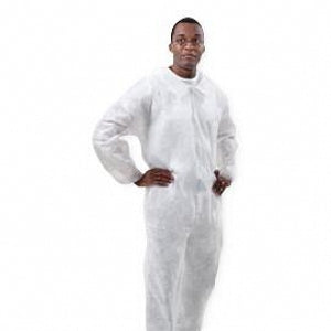 Tronex Company Fluid-Resistant Coveralls - Fluid-Resistant Spunbond Coveralls with Elastic Cuffs and Ankles, White, Size L - 678030W