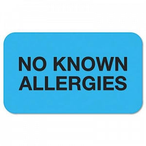 Tabbies Allergy Labels - "No Known Allergies" Medical Labels, Light Blue, 7/8" x 1-1/2", 250/Roll - 01510