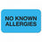 Tabbies Allergy Labels - "No Known Allergies" Medical Labels, Light Blue, 7/8" x 1-1/2", 250/Roll - 01510