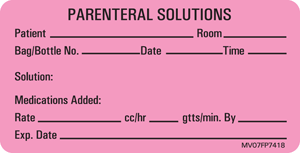 PDC Healthcare Parenteral Solutions Labels - Parenteral Label, 2-15/16" x 1-1/2", Fluorescent Pink - MV07FP7418