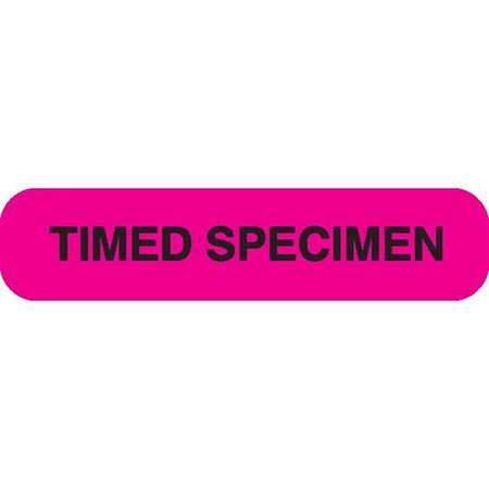 Phlebotomy/Specimen Receiving Labels TIMED SPECIMEN" - Fluorescent pink with black text - 1.625"W x 0.375"H