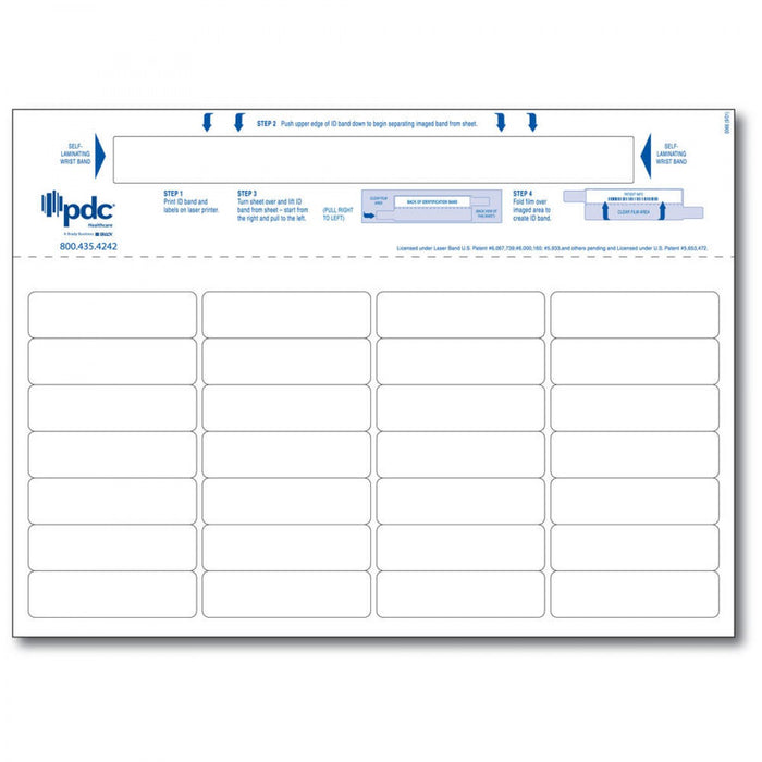 Laser Wristband Paper Laminate Fold-Over 3/4"X8 Adult White - 1000 Per Box