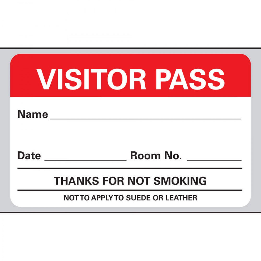 Visitor Pass Label Paper Removable Visitor Pass 1" Core 2 3/4 " X 1 3/4" White With Red 500 Per Roll, 2 Rolls Per Box