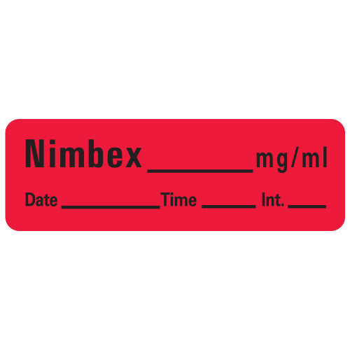 PDC Healthcare Anesthesia Date, Time and Initials Labels - Nimbex Label, 1-1/2" x 1/2", 600/Roll, Florescent Red - LAN-25