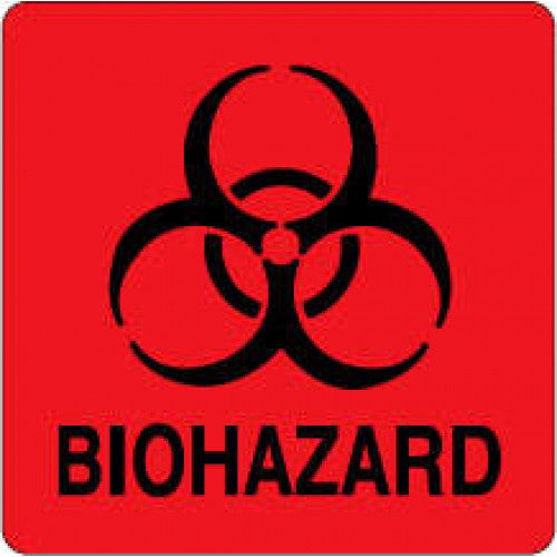 PDC Healthcare Bioharzard Labels - Biohazard Label, 3" x 3", Fluorescent Red, 500/Roll - 59702956